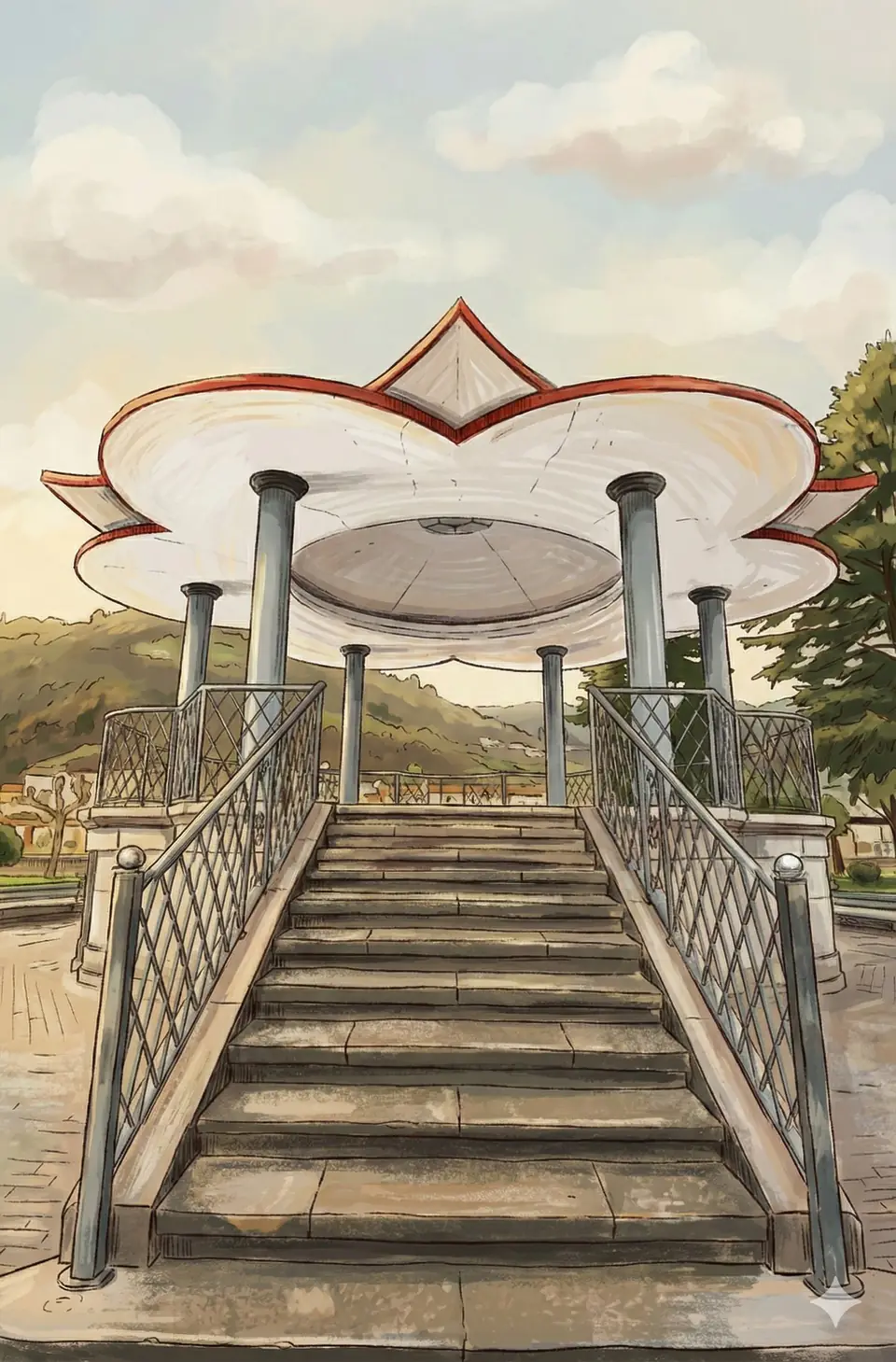 Dibujo del kiosco de la música del parque de La Laguna