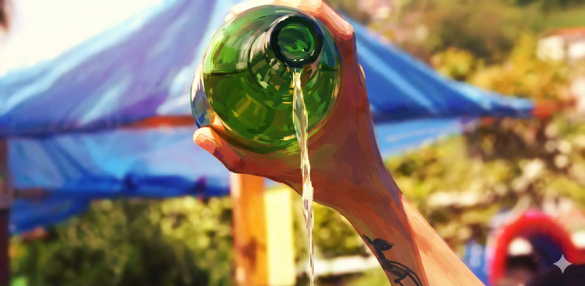 Ilustración de botellas y vasos de sidra