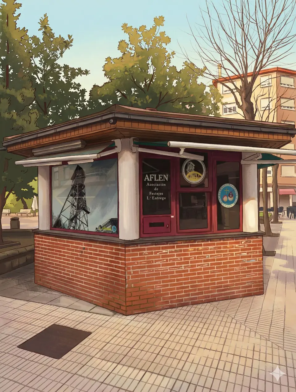 La sede de la asociación: el kiosco de ladrillo junto al parque